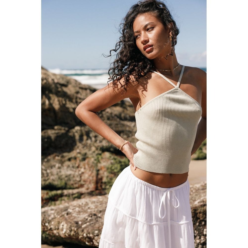 Commense Ribbed Halterneck Beige Top Size Small - Picture 3 of 8